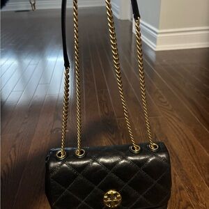 Tory Burch Black and Gold Quilted Shoulder Bag
